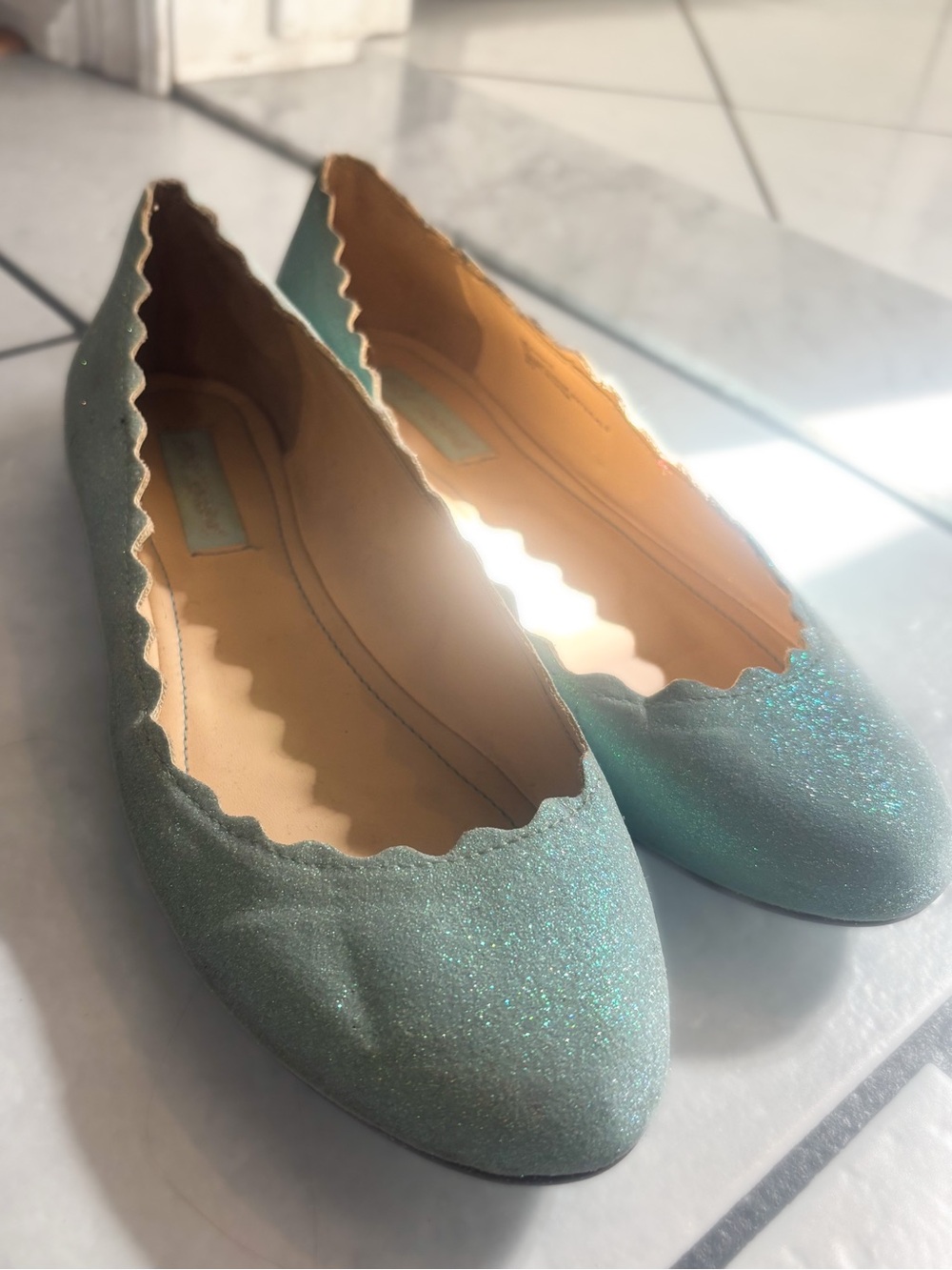 Betsey Johnson Glitter Pastel Blue Scalloped Ballet Flat Size 9